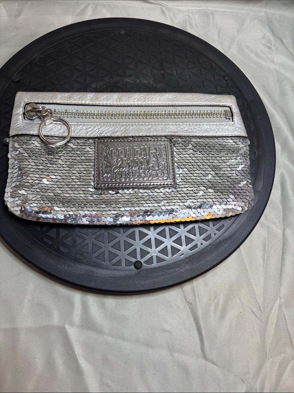 Coach Silver Sequin Wristlet Clutch